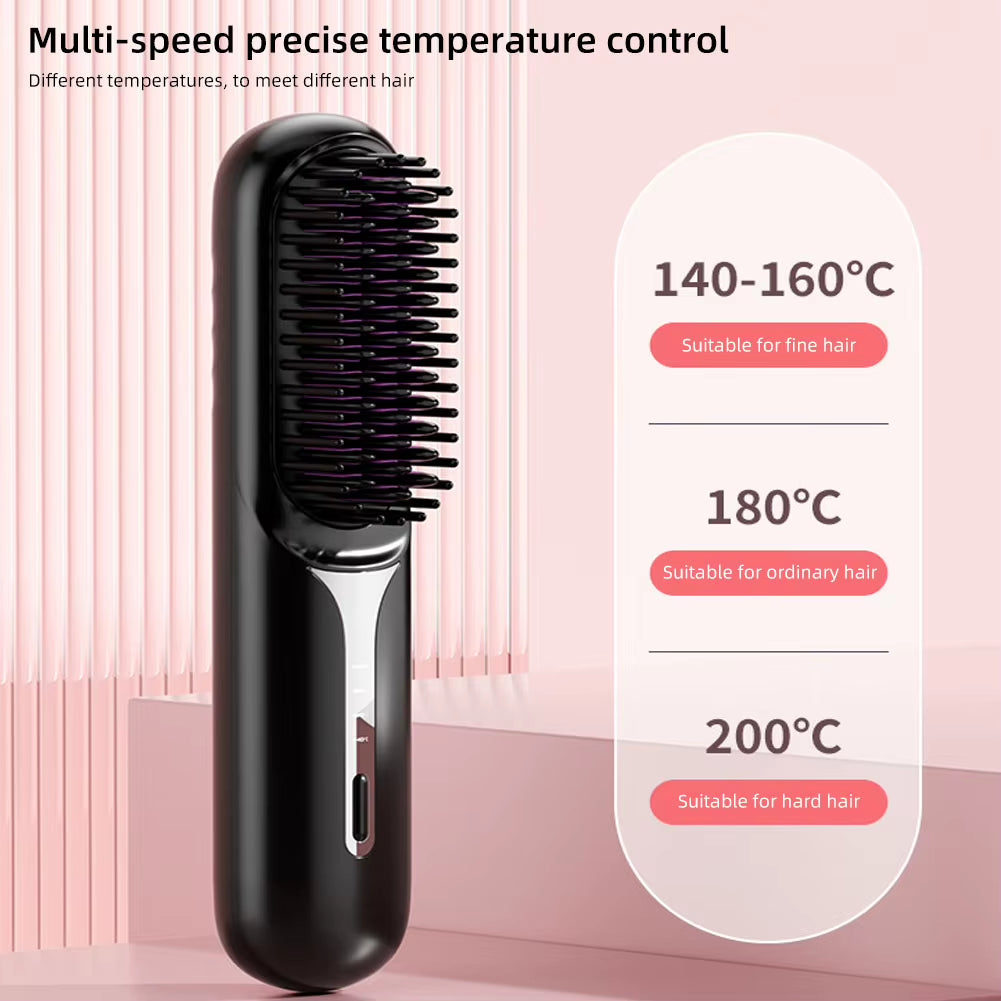 Wet Dry Hair Straightener Portable Hair Comb Cordless Hair Straightener Brush with Fast Heating Negative Ions for Fluffy Curly