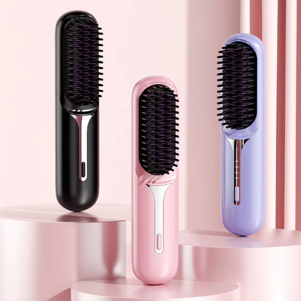 Wet Dry Hair Straightener Portable Hair Comb Cordless Hair Straightener Brush with Fast Heating Negative Ions for Fluffy Curly